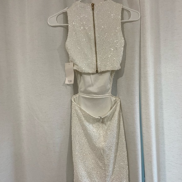 NYE Dress! Short White Sequins Tobi Dress with Side Cut Outs and Low Back - Picture 2 of 5